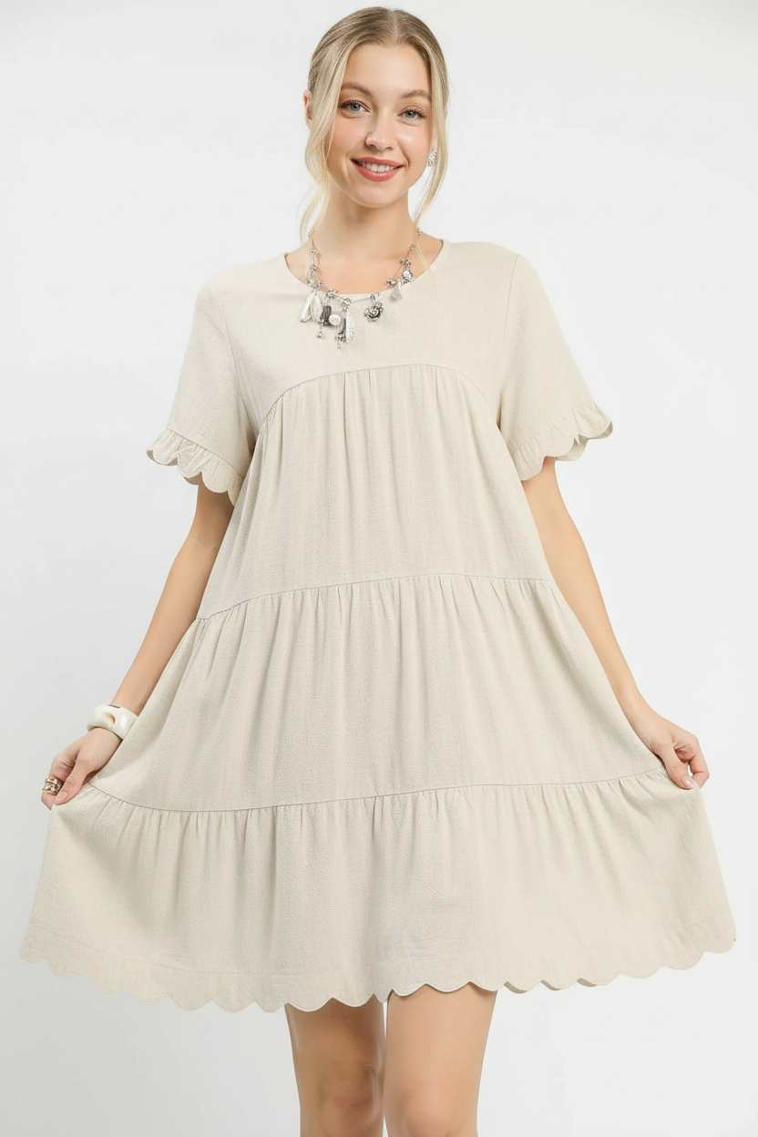 Peony Linen Tiered Babydoll Dress