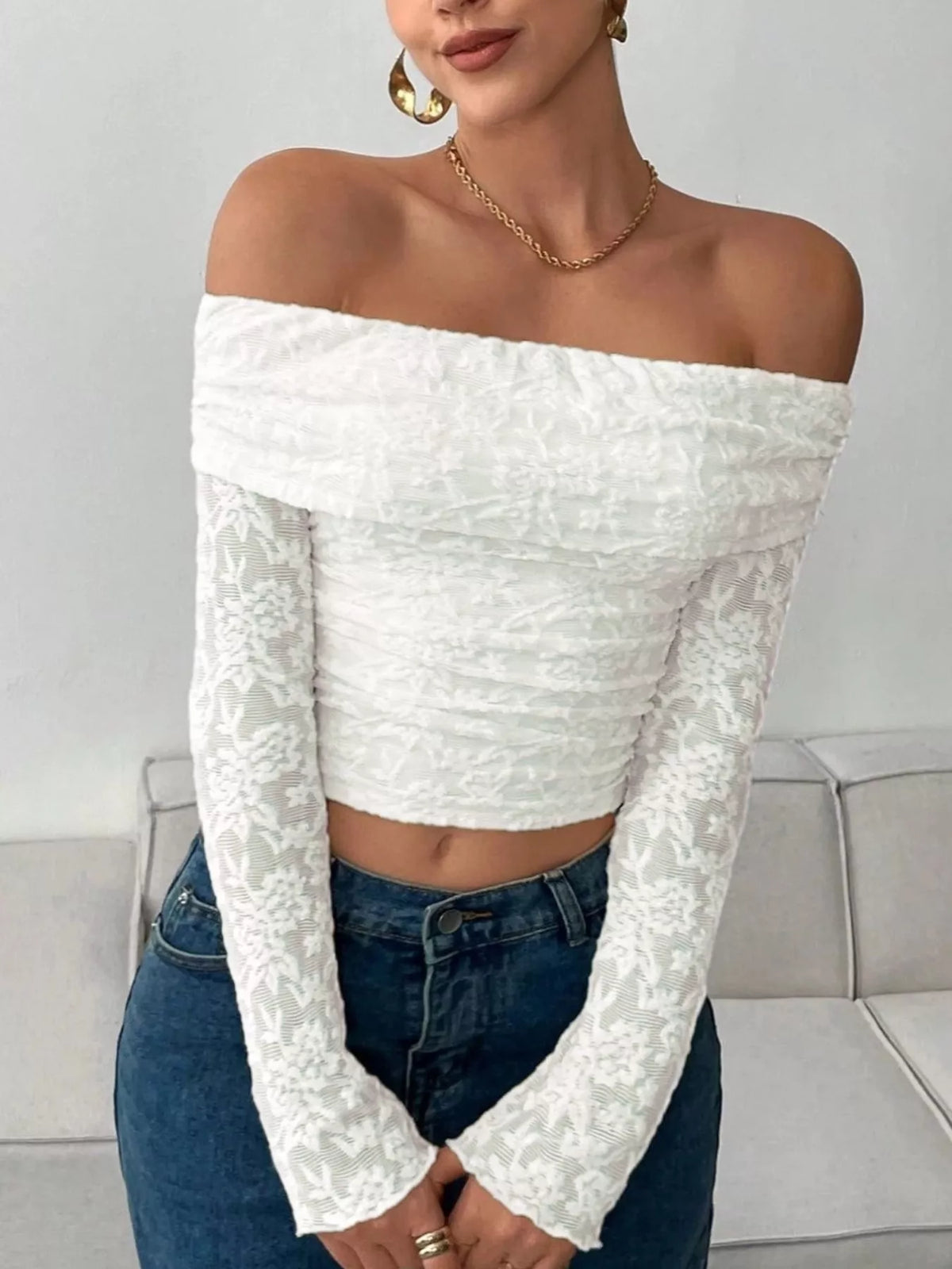 Bardot Guipure Lace Top