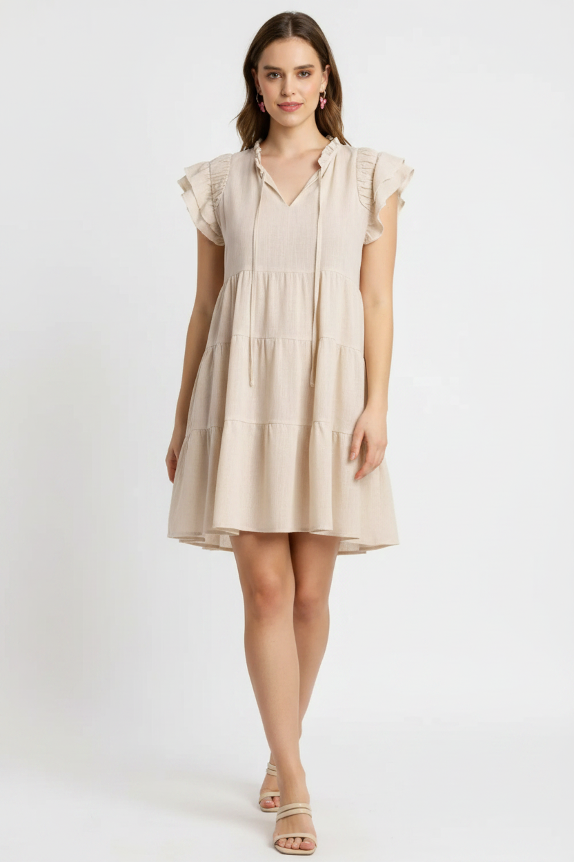 Linen Tiered Mini Dress